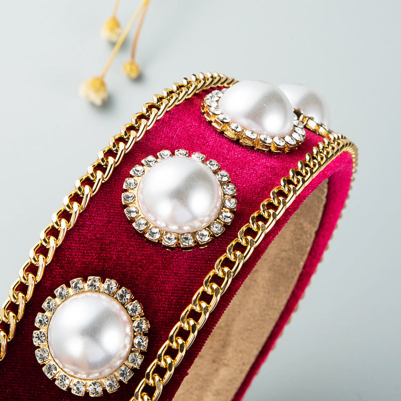 Pearl Chain Velvet Headband L3149