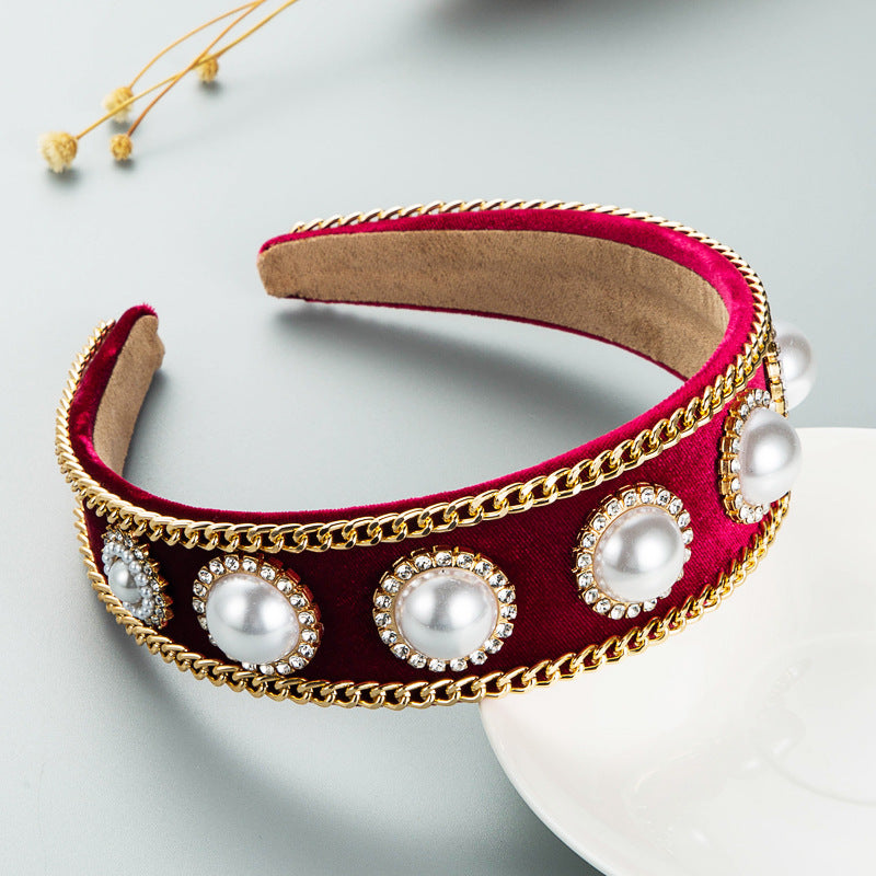 Pearl Chain Velvet Headband L3149