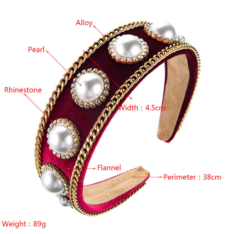 Pearl Chain Velvet Headband L3149