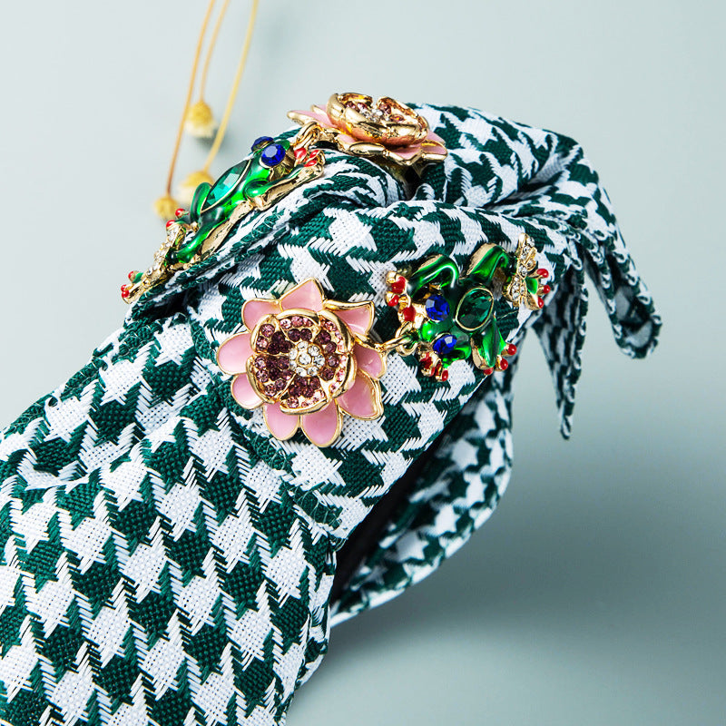 Floral Houndstooth Fabric Headband L3229