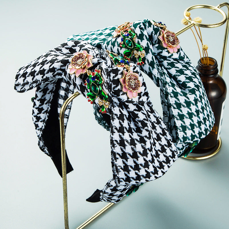 Floral Houndstooth Fabric Headband L3229