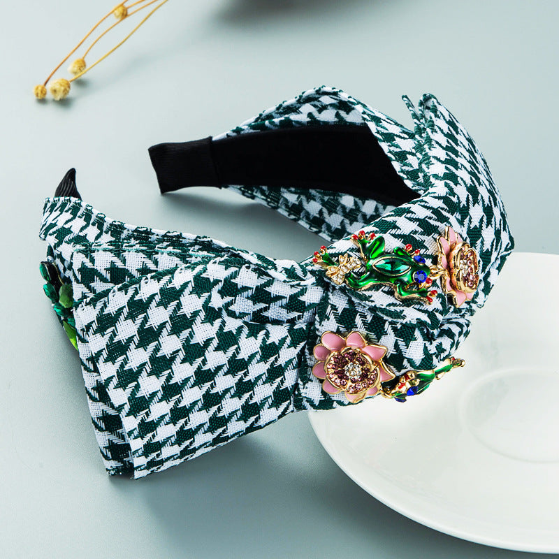 Floral Houndstooth Fabric Headband L3229