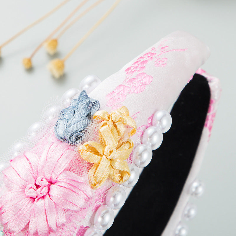 Flower Fabric Pearl Sponge Headband L3570