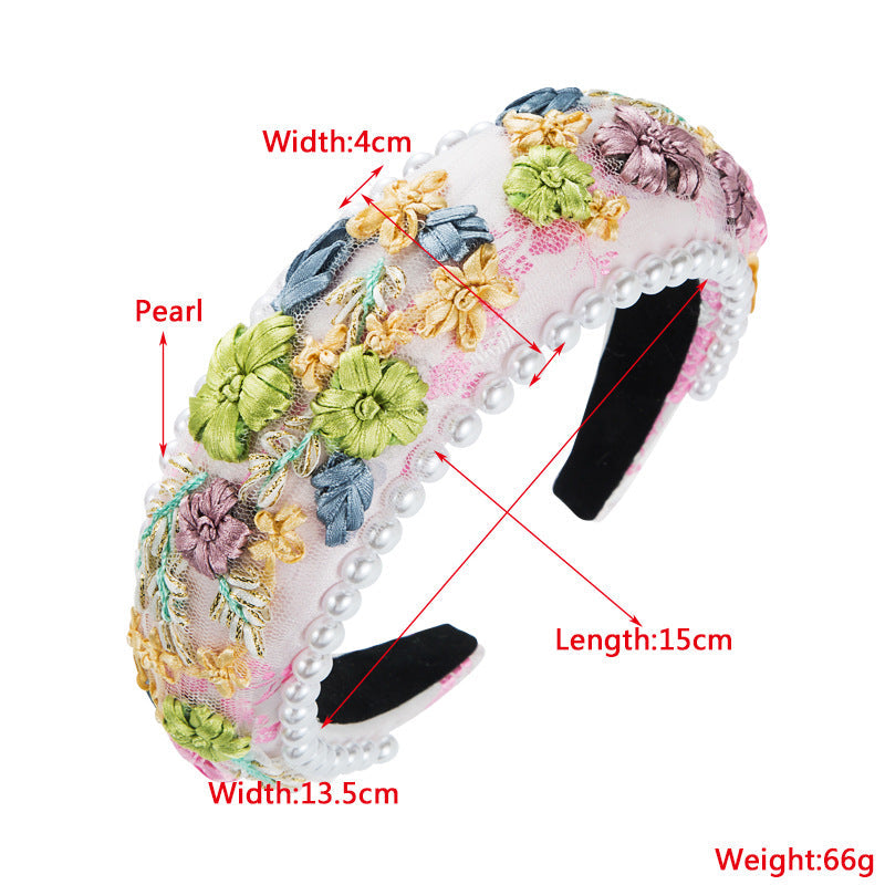 Flower Fabric Pearl Sponge Headband L3570