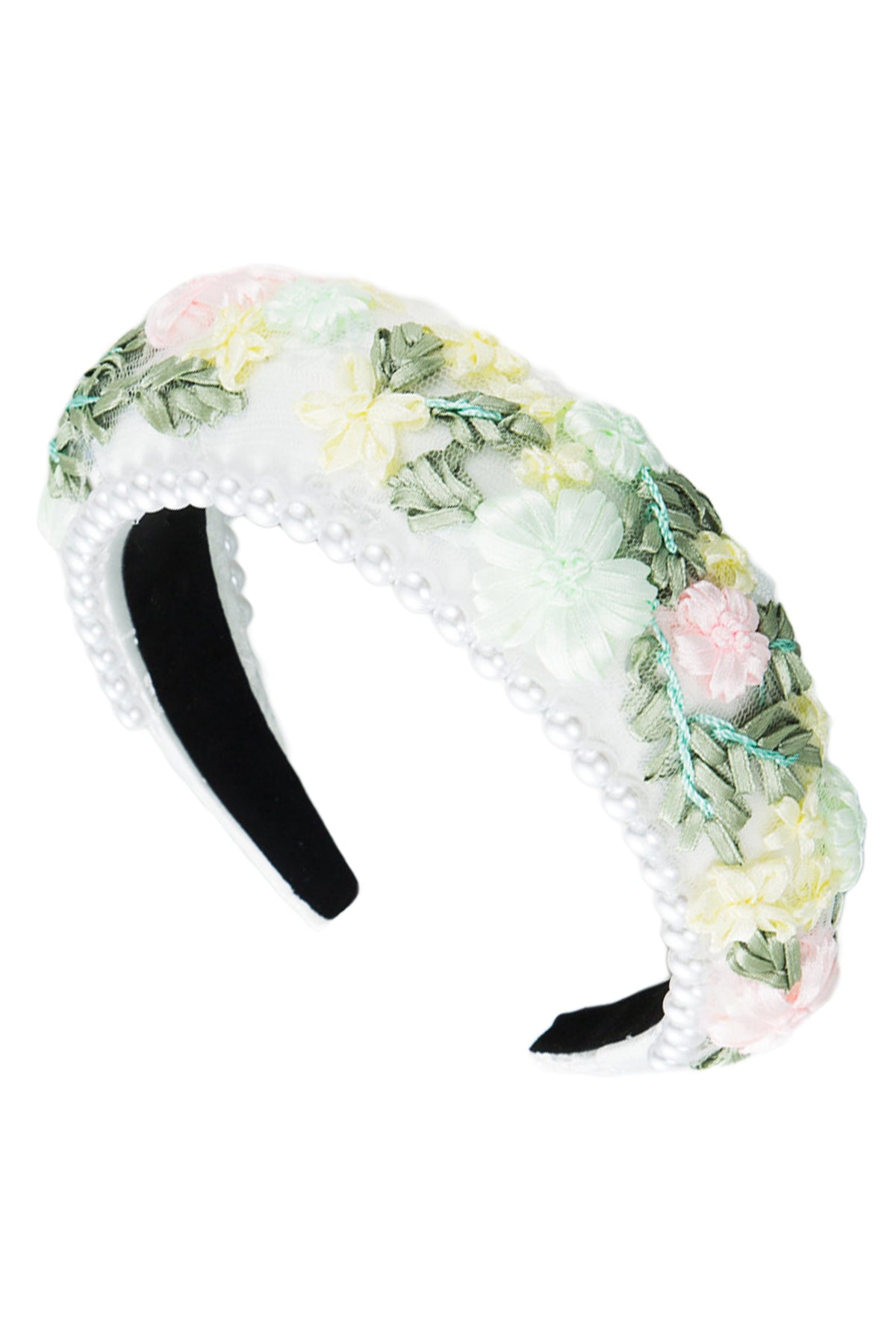 Flower Fabric Pearl Sponge Headband L3570
