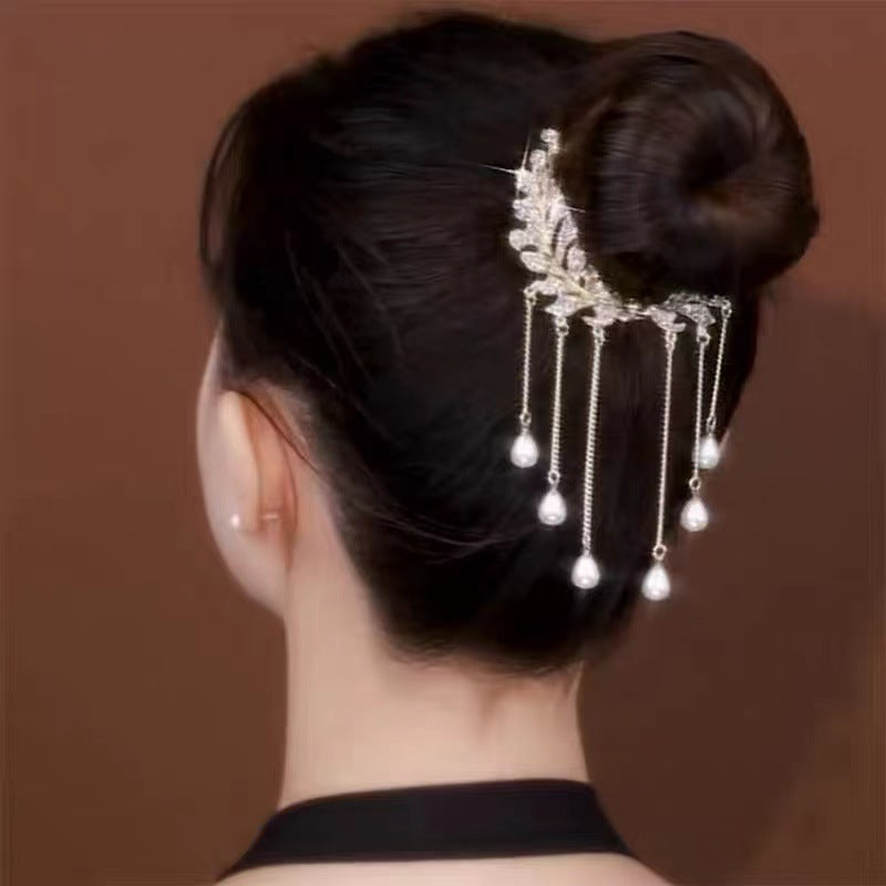 Ears Of Wheat Rhinestone Tassel Hair Clip L4010