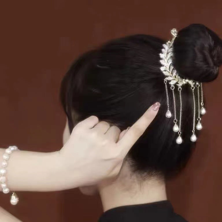 Ears Of Wheat Rhinestone Tassel Hair Clip L4010