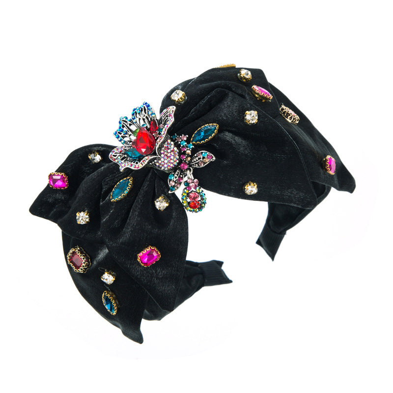 Rose Rhinestone Velvet Headband L4011