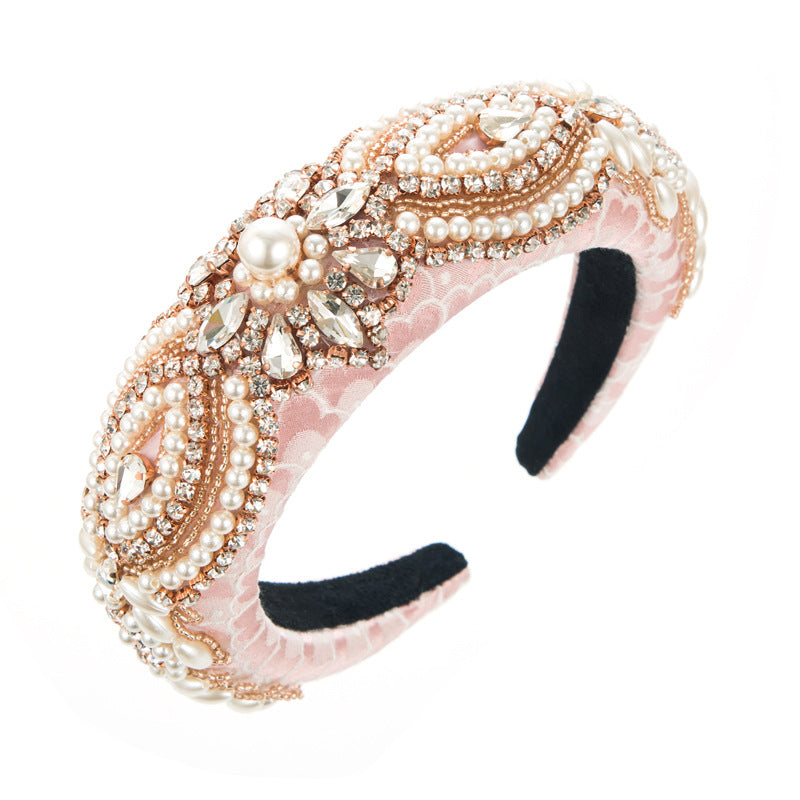 Floral Rhinestone Pearl Sponge Headband L4019