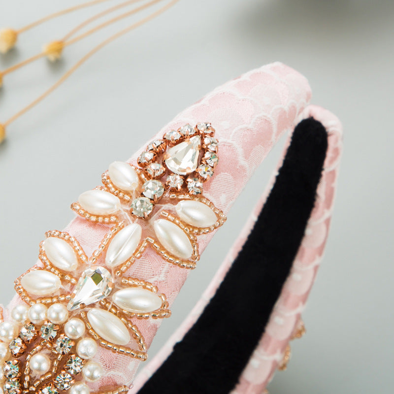 Floral Rhinestone Pearl Sponge Headband L4019