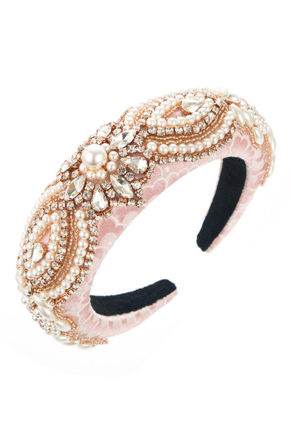 Floral Rhinestone Pearl Sponge Headband L4019