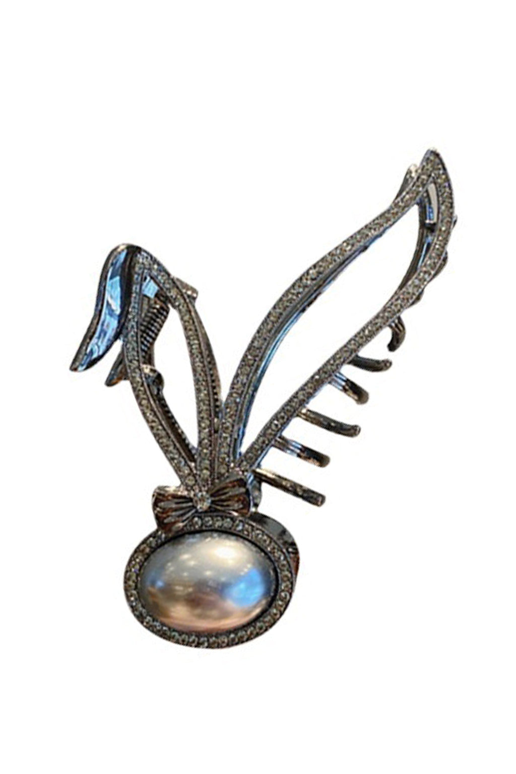 Bunny Ear Rhinestone Pearl Hair Clip L4106