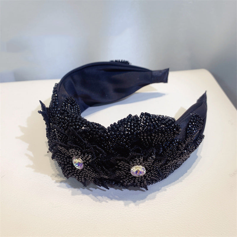 Floral Seed Bead Fabric Headband L4120