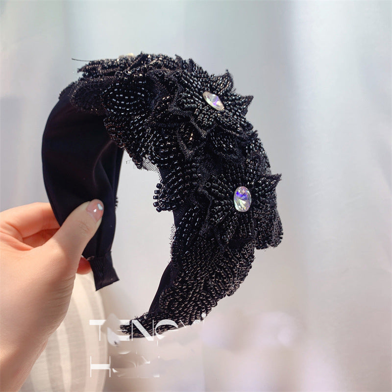 Floral Seed Bead Fabric Headband L4120