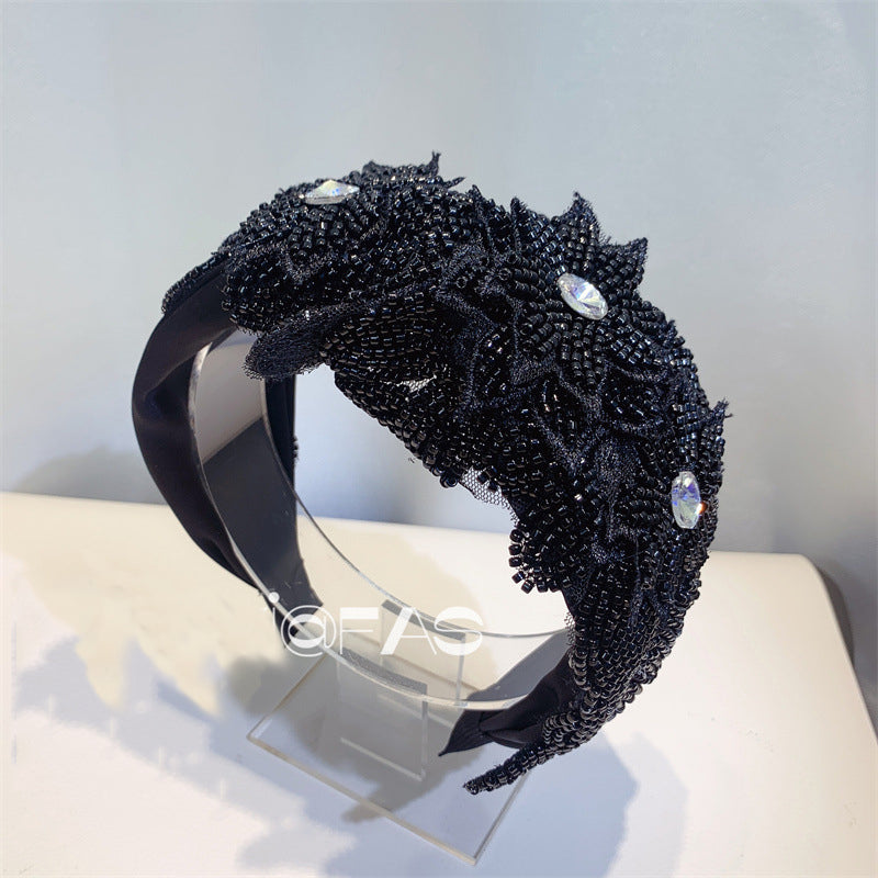 Floral Seed Bead Fabric Headband L4120