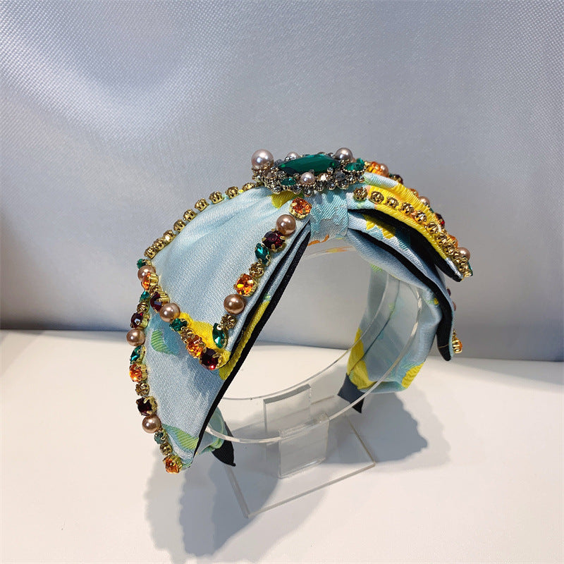 Bow Rhinestone Pearl Fabric Headband L4122