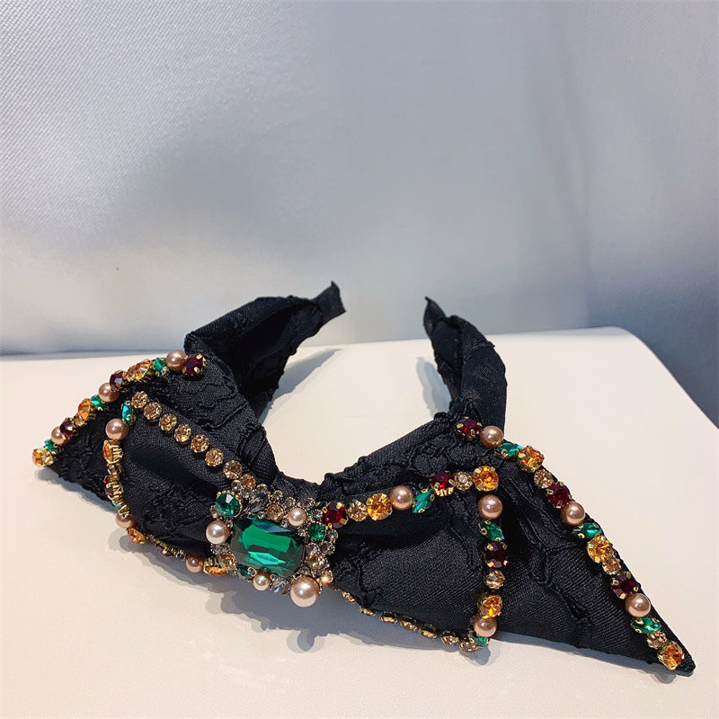Bow Rhinestone Pearl Fabric Headband L4122
