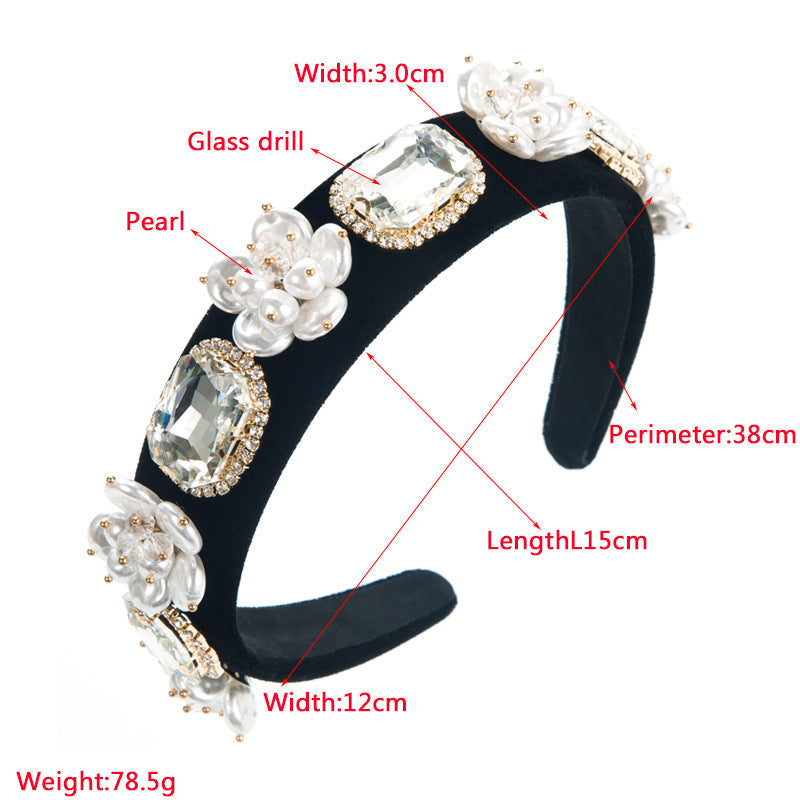 Floral Pearl Glass Drill Headband L4143
