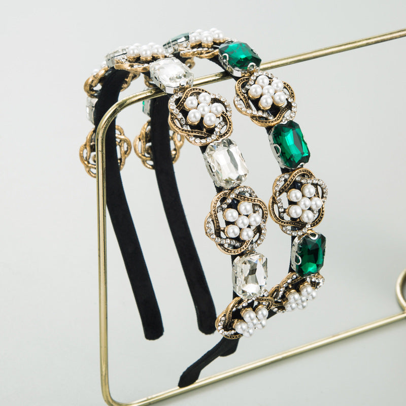 Baroque Pearl Glass Drill Headband L4180