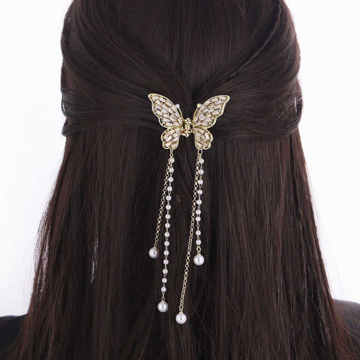 Butterfly Rhinestone Tassel Hair Clip L4242