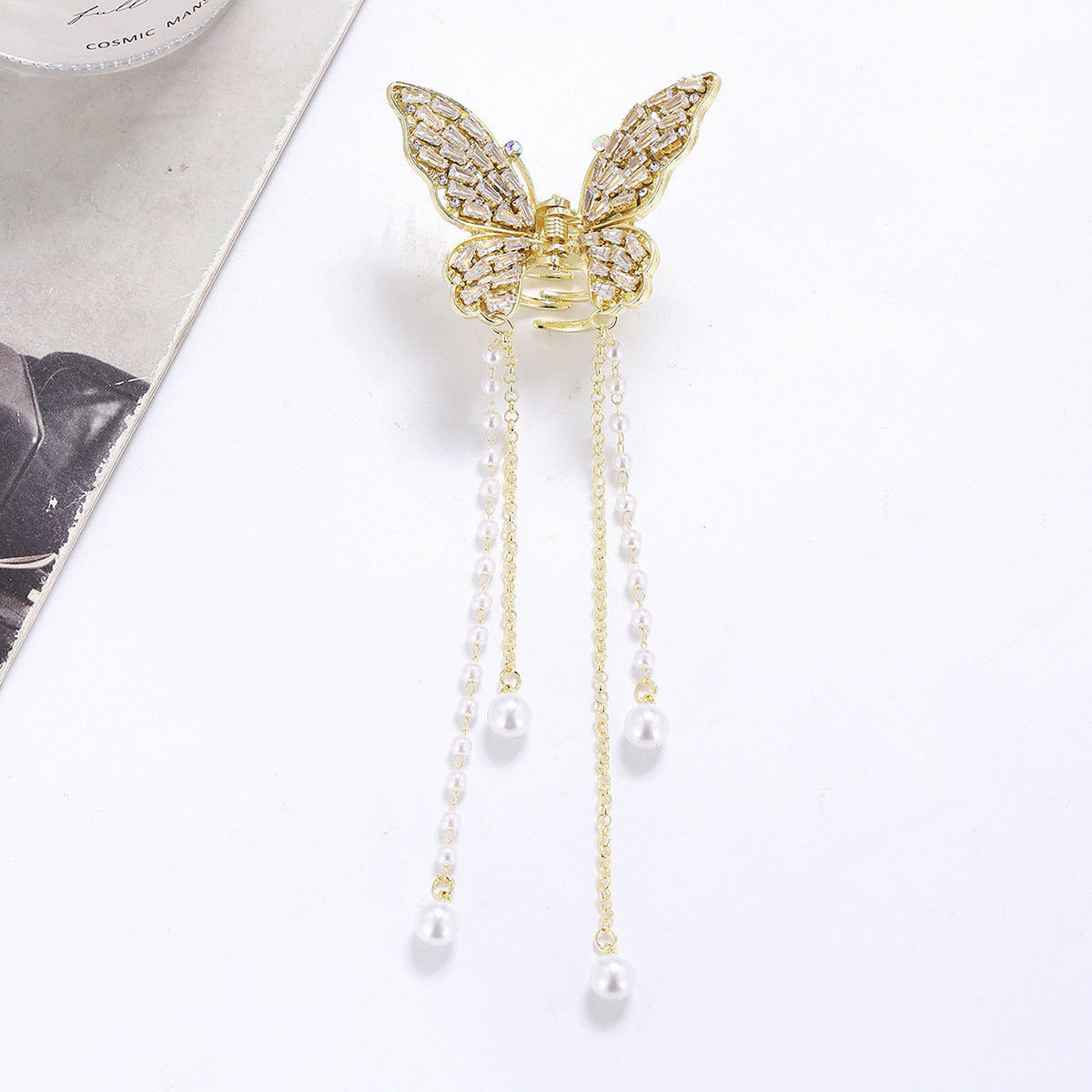 Butterfly Rhinestone Tassel Hair Clip L4242