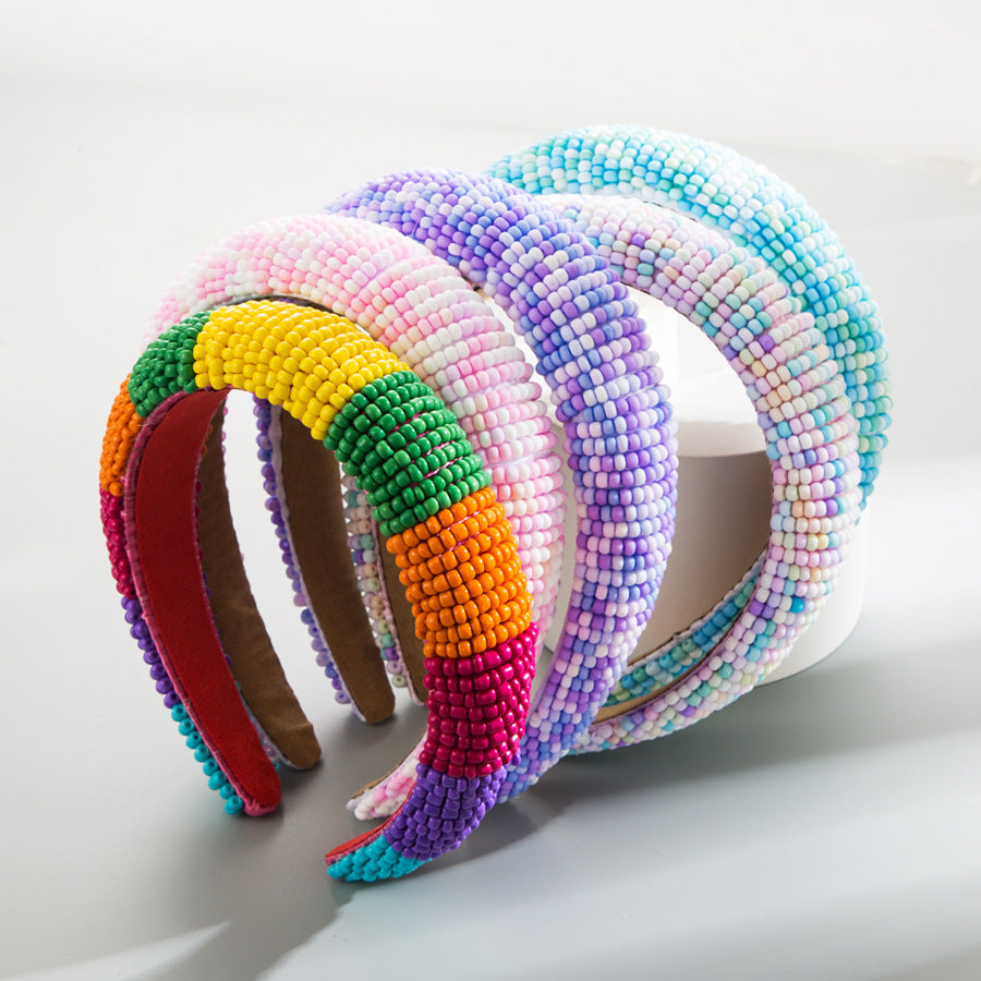 Multicolor Seed Bead Sponge Headband L4293