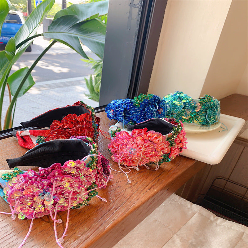 Floral Sequins Tassel Headband L4309