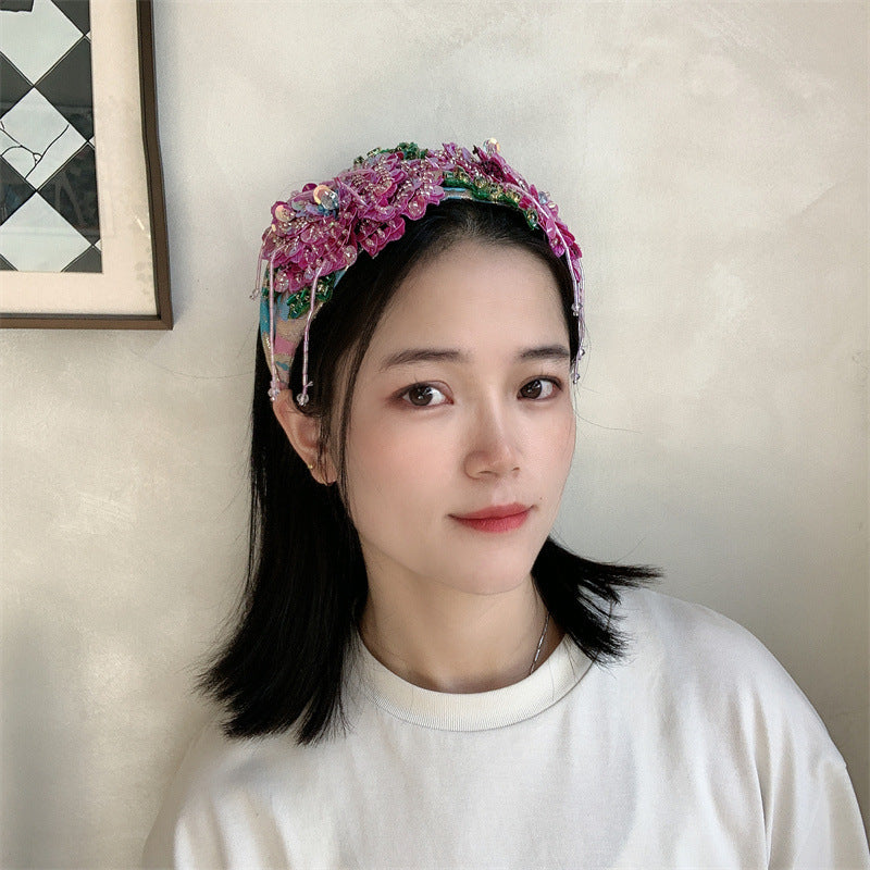 Floral Sequins Tassel Headband L4309