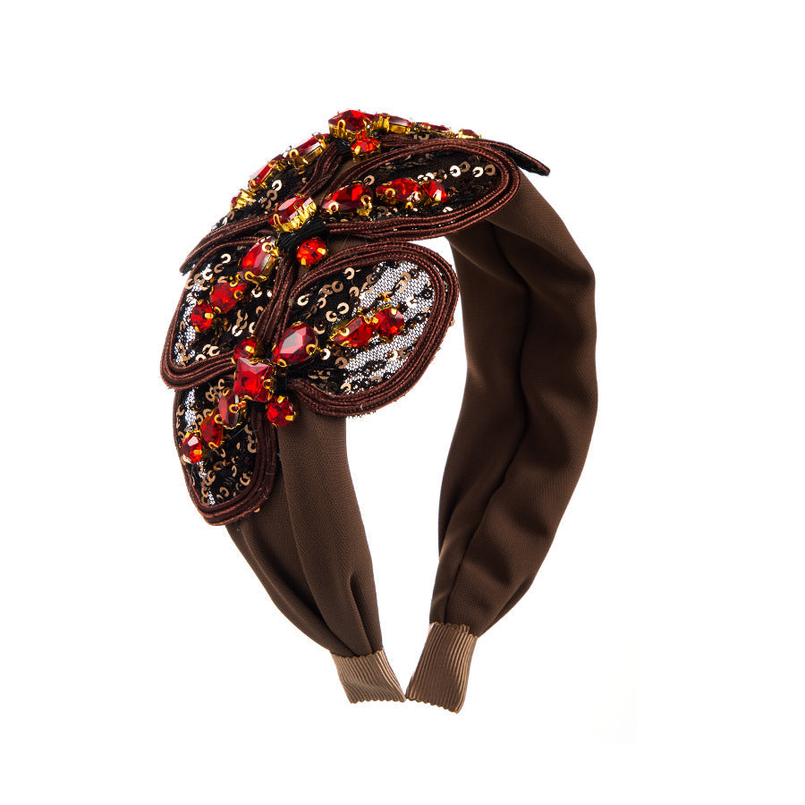 Bow Lace Rhinestone Fabric Headband L4362