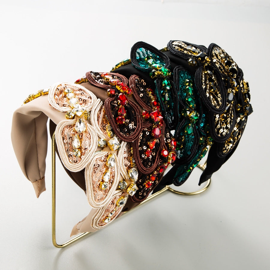 Bow Lace Rhinestone Fabric Headband L4362