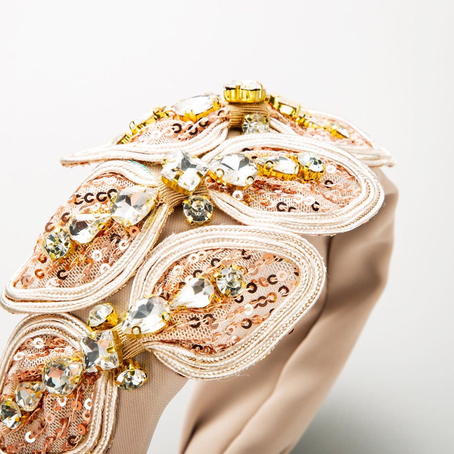 Bow Lace Rhinestone Fabric Headband L4362