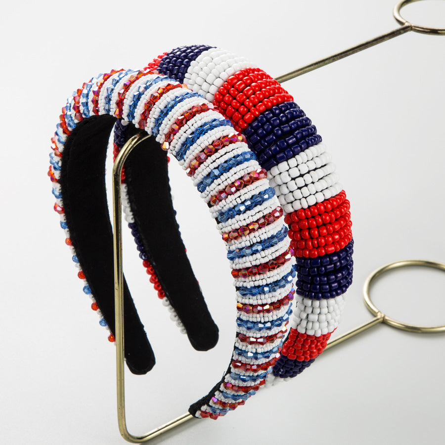 Red White Blue Seed Bead Headband L4366