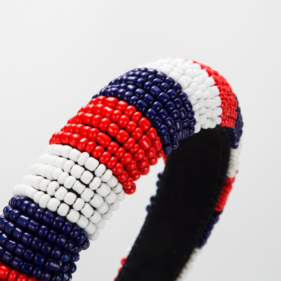Red White Blue Seed Bead Headband L4366