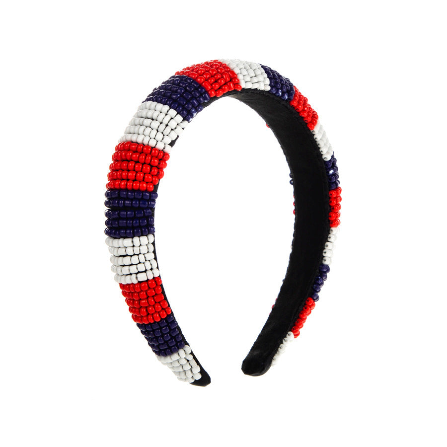 Red White Blue Seed Bead Headband L4366