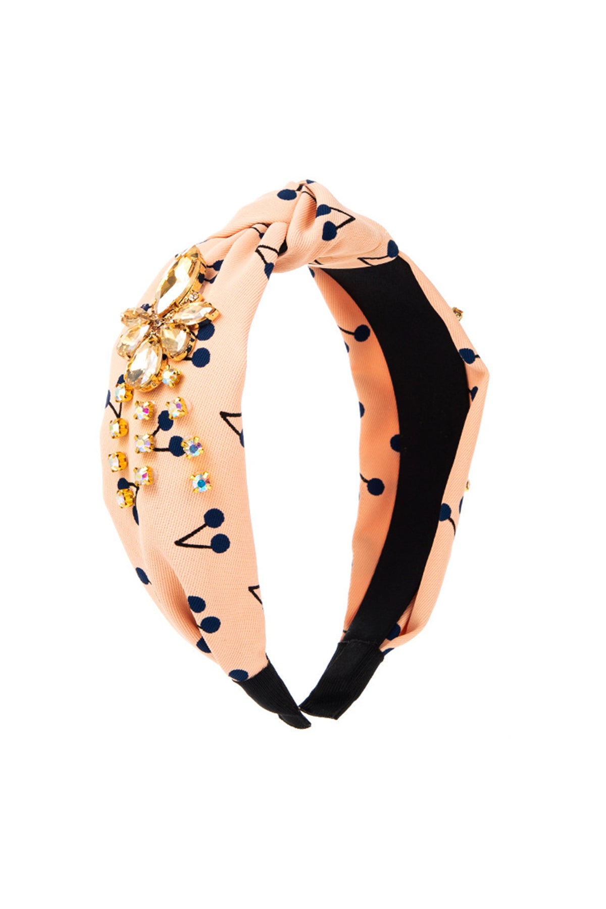 Rhinestone Cherry Printed Fabric Headband L4391