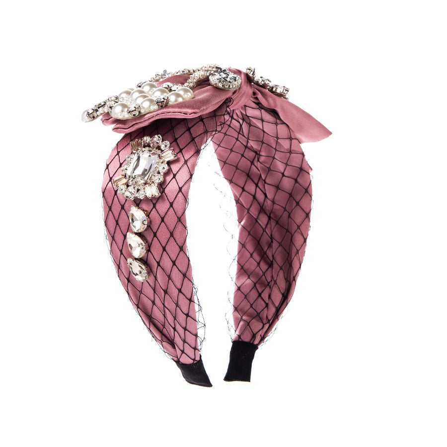 Bow Rhinestone Pearl Mesh Headband L4396