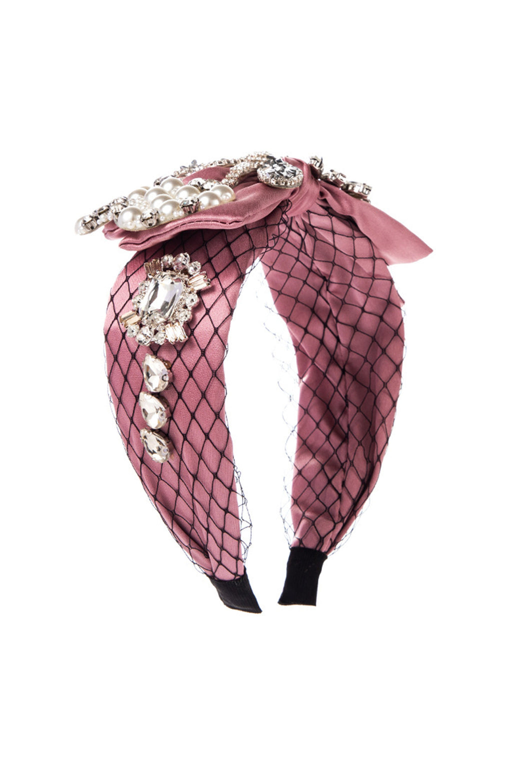 Bow Rhinestone Pearl Mesh Headband L4396