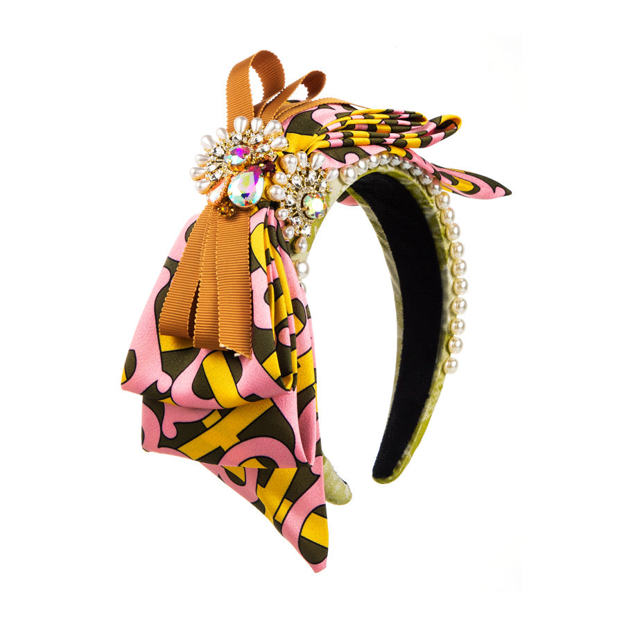 Bow Rhinestone Fabric Headband L4412
