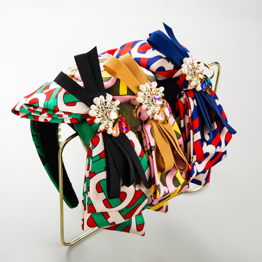 Bow Rhinestone Fabric Headband L4412