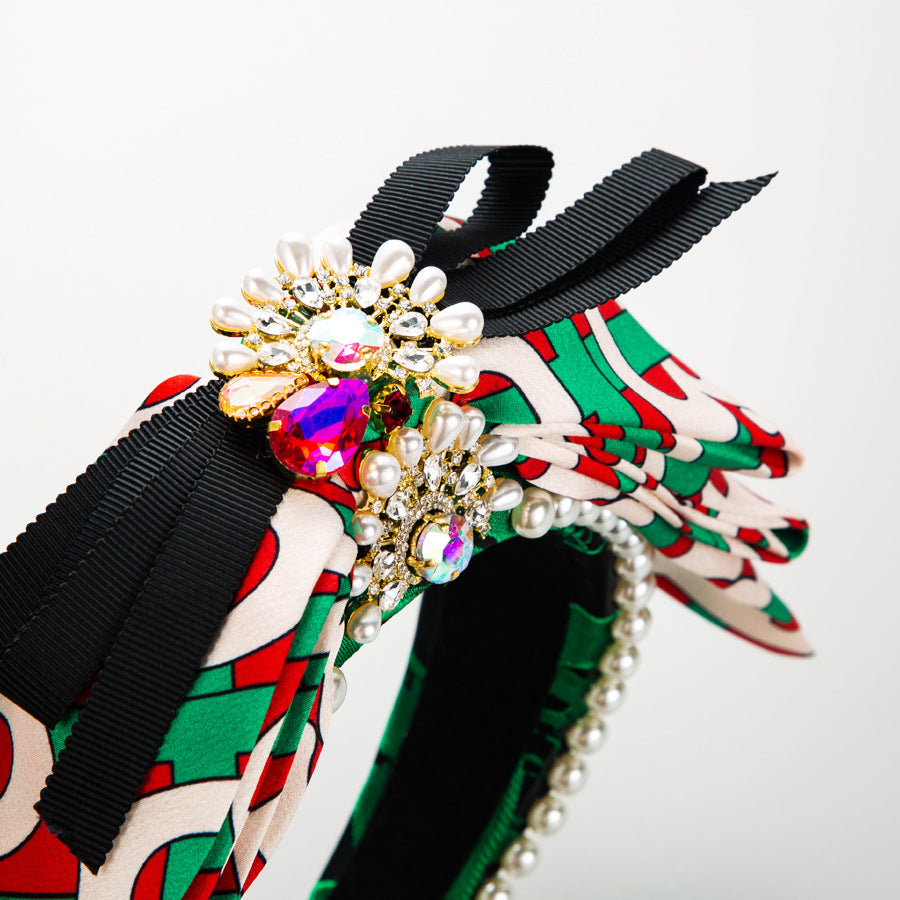Bow Rhinestone Fabric Headband L4412