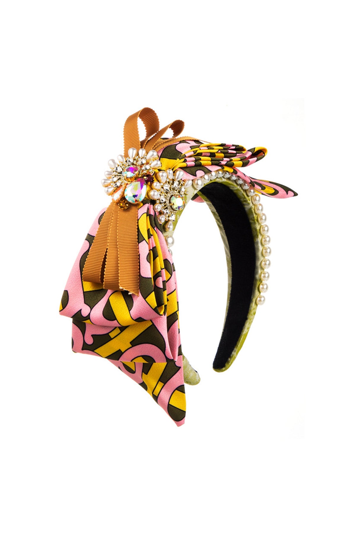 Bow Rhinestone Fabric Headband L4412