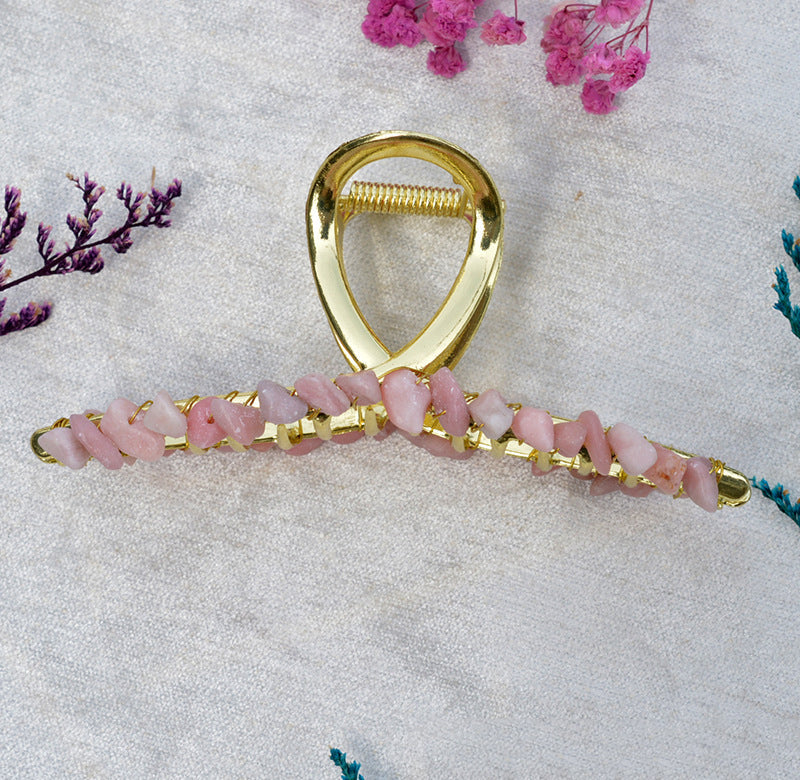 Pink Chalcedony Cross Hair Clip L4532