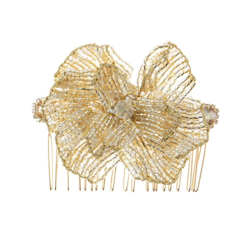 Flower Seed Bead Hair Comb L4599