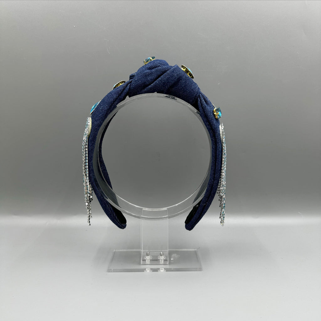 Heart Tassel Rhinestone Demin Headband L4642