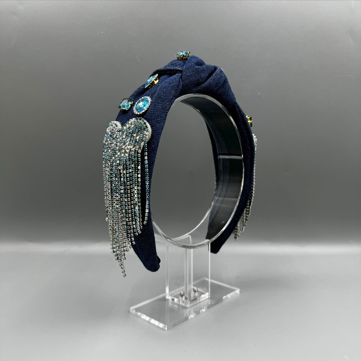 Heart Tassel Rhinestone Demin Headband L4642