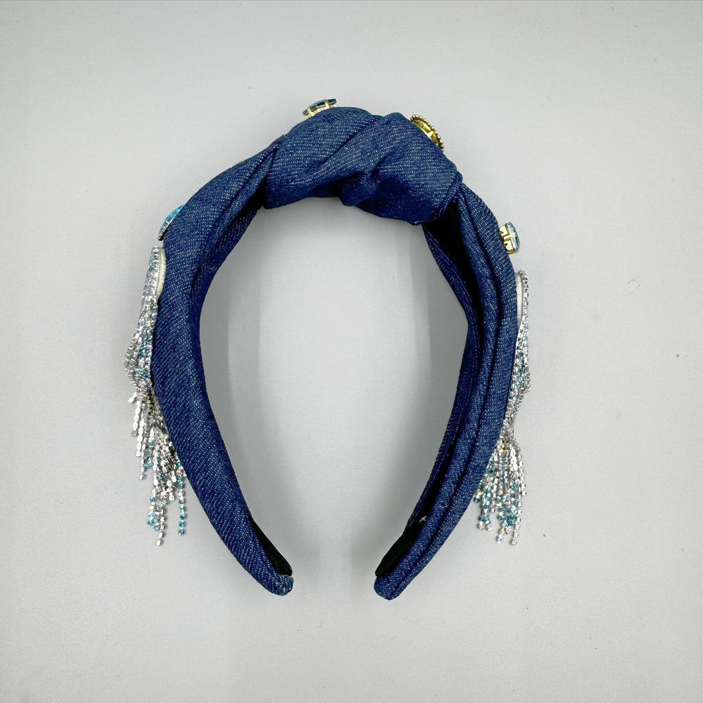 Heart Tassel Rhinestone Demin Headband L4642