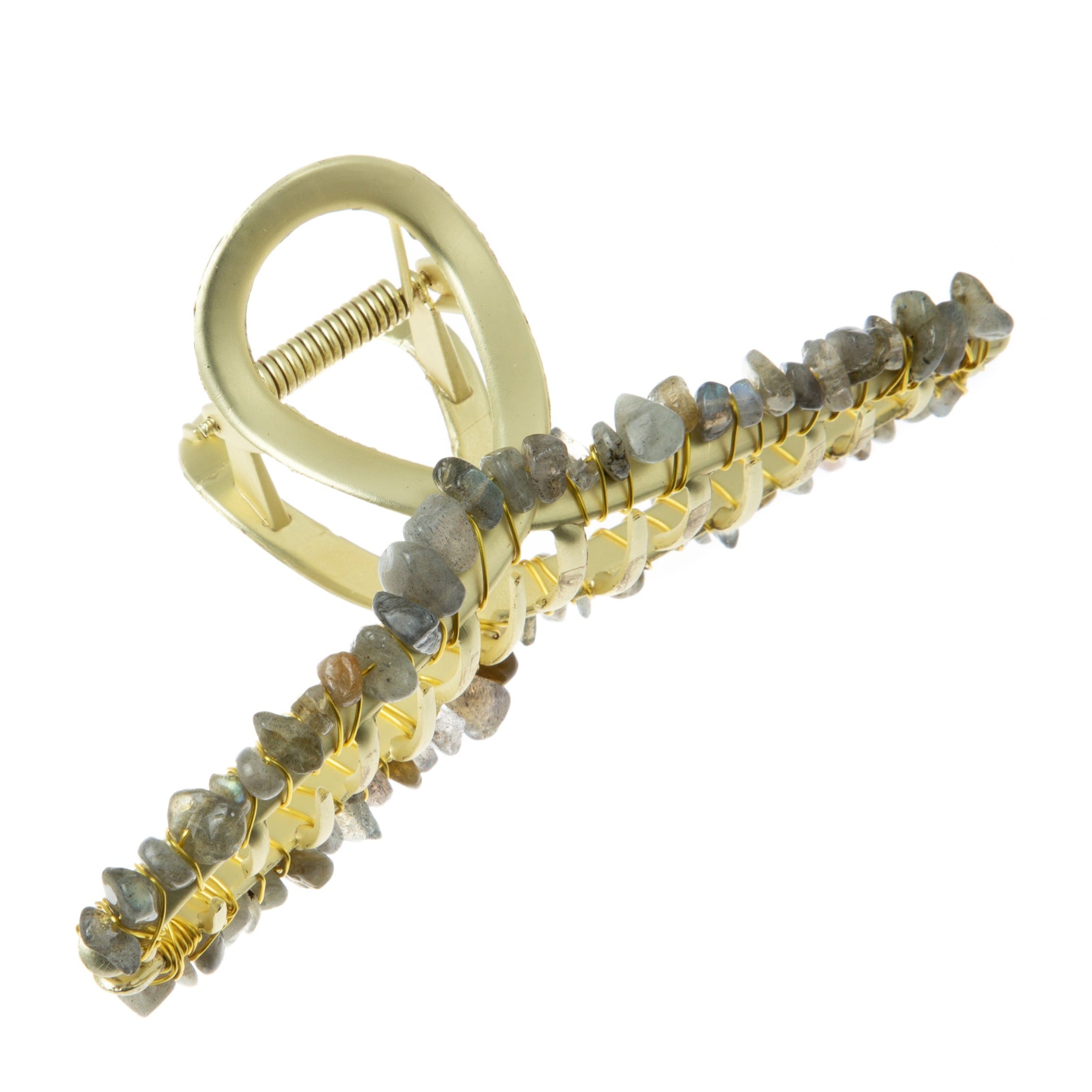 Irregular Natural Stone Cross Hair Clip L4671-GD