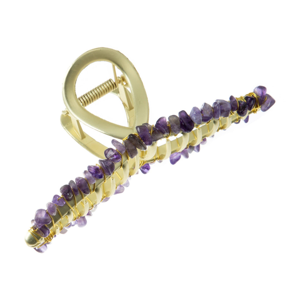 Irregular Natural Stone Cross Hair Clip L4671-GD