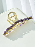 Irregular Natural Stone Cross Hair Clip L4671-GD