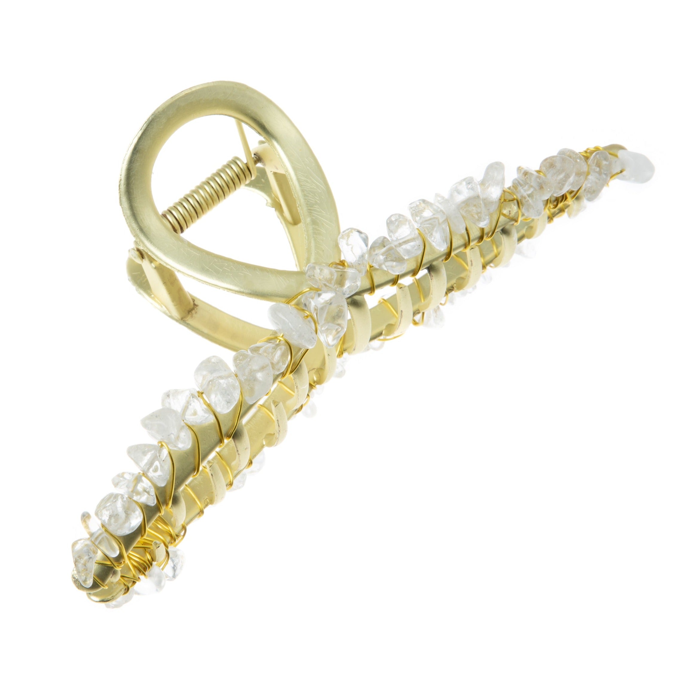 Irregular Natural Stone Cross Hair Clip L4671-GD